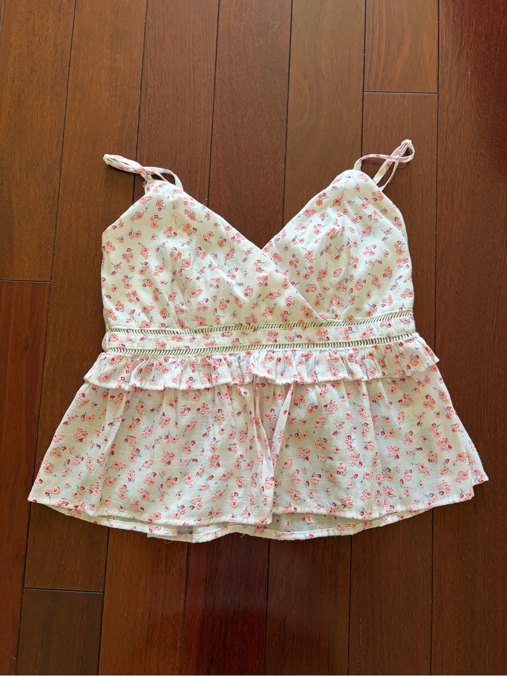 White Floral Ruffle One-Piece Romper with Pink Flowers